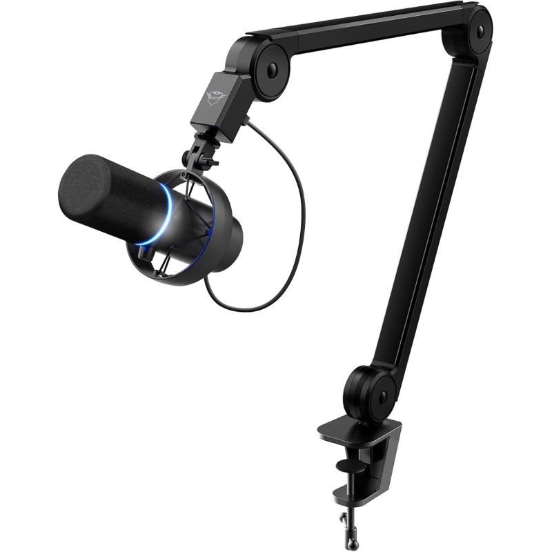 Trust Gaming GXT 255+ Onyx Bras Micro Professionnel Cardioïde, Filtre Anti-Pop - Microphone USB LED pour Podcast - Perche Micro 