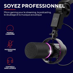 Trust Gaming GXT 255+ Onyx Bras Micro Professionnel Cardioïde, Filtre Anti-Pop - Microphone USB LED pour Podcast - Perche Micro 