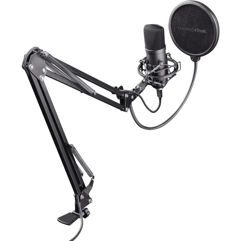 Trust Gaming GXT 252+ Emita Plus Bras Micro PC Cardioïde, Filtre Anti-Pop - Microphone USB pour Podcast, Streaming - Perche Micr