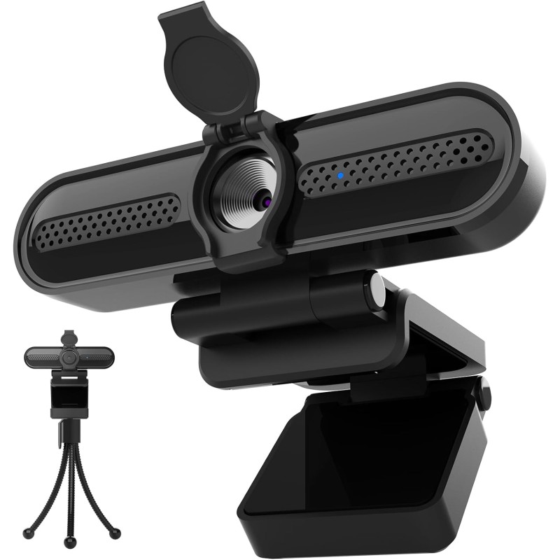 W4DS 2K Webcam avec Deux Microphone, Autofocus, Réduction du Bruit, 78°View, Correction de la Lumière, Plug&Play, pour Youtube/F