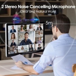 W4DS 2K Webcam avec Deux Microphone, Autofocus, Réduction du Bruit, 78°View, Correction de la Lumière, Plug&Play, pour Youtube/F