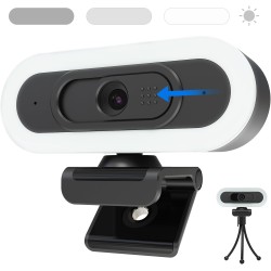 W4LS 2K Webcam, HD Webcam avec Microphone, 2K/50FPS, éclairage Circulaire, Autofocu, Réduction du Bruit, Correction de la Lumièr