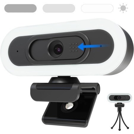 W4LS 2K Webcam, HD Webcam avec Microphone, 2K/50FPS, éclairage Circulaire, Autofocu, Réduction du Bruit, Correction de la Lumièr