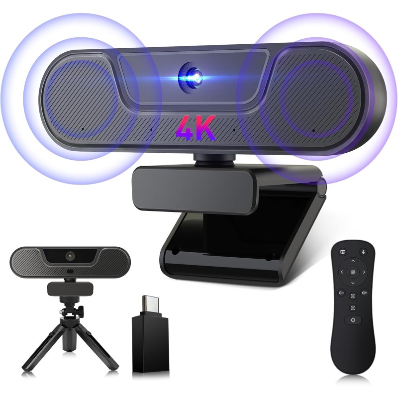 V20 UHD 4K Webcam avec Microphone et Haut - parleurs, 4K/25IPS, AI Autofocus, Télécommand, Correction de la Lumière, 112°View, V