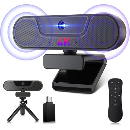 V20 UHD 4K Webcam avec Microphone et Haut - parleurs, 4K/25IPS, AI Autofocus, Télécommand, Correction de la Lumière, 112°View, V