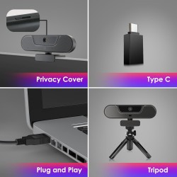 V20 UHD 4K Webcam avec Microphone et Haut - parleurs, 4K/25IPS, AI Autofocus, Télécommand, Correction de la Lumière, 112°View, V