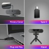 V20 UHD 4K Webcam avec Microphone et Haut - parleurs, 4K/25IPS, AI Autofocus, Télécommand, Correction de la Lumière, 112°View, V
