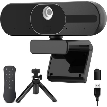 V21 4K Webcam avec Haut Microphone et Haut - parleurs, Réduction du Bruit, Autofocus, Télécommand, 112° View, Correction de la L
