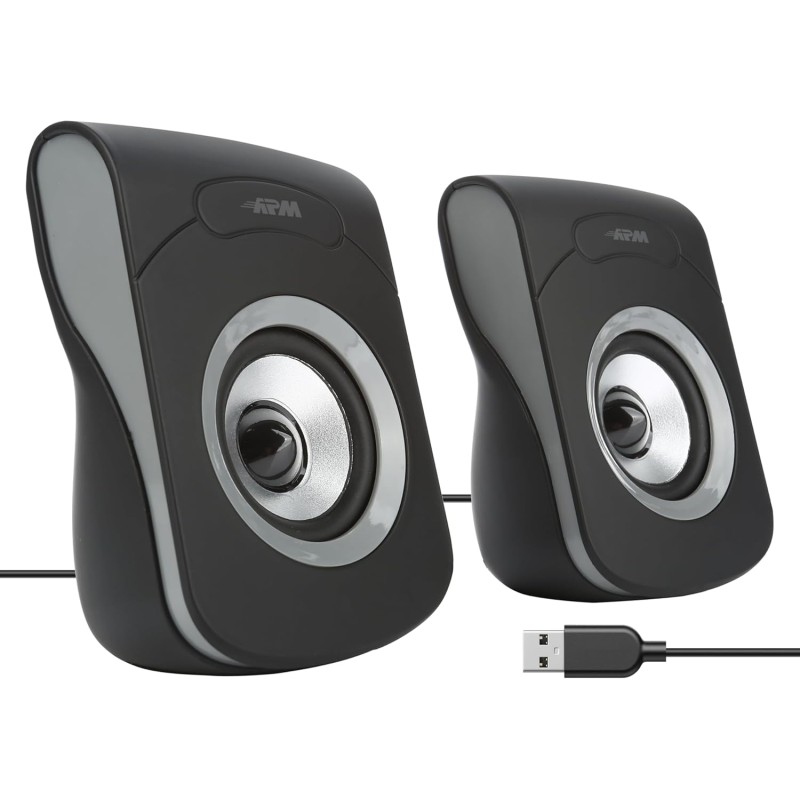 APM Enceintes Filaires USB 2.0, Duo Haut-Parleurs PC Ordinateur, Son Clair et de Qualité, Autoalimentées Via Câble USB, Volume R