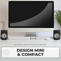 APM Enceintes Filaires USB 2.0, Duo Haut-Parleurs PC Ordinateur, Son Clair et de Qualité, Autoalimentées Via Câble USB, Volume R