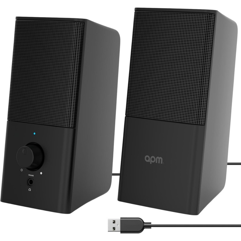 APM Enceintes Filaires USB 2.0, Duo Haut-Parleurs PC Ordinateur, Son Clair et de Qualité, Autoalimentées Via Câble USB, Volume R