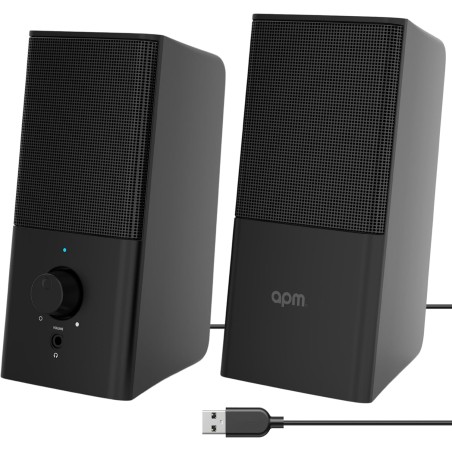 APM Enceintes Filaires USB 2.0, Duo Haut-Parleurs PC Ordinateur, Son Clair et de Qualité, Autoalimentées Via Câble USB, Volume R