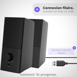 APM Enceintes Filaires USB 2.0, Duo Haut-Parleurs PC Ordinateur, Son Clair et de Qualité, Autoalimentées Via Câble USB, Volume R