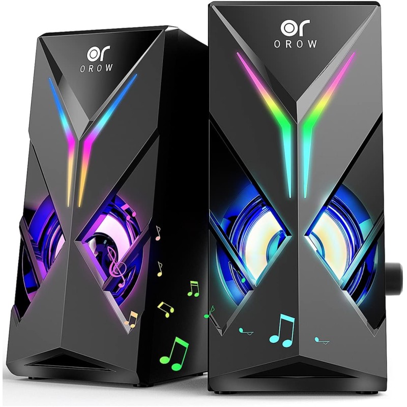 OR O R O W OROW Haut Parleur PC,10W RGB Enceinte PC, 2.0 Gaming Haut-parleurs d'Ordinateur avec LED Lumière, pour Smartphone/Tab
