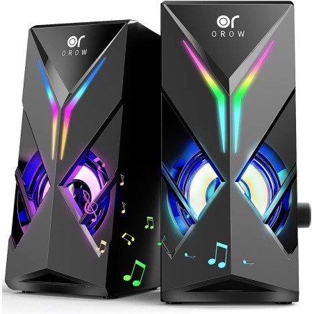OR O R O W OROW Haut Parleur PC,10W RGB Enceinte PC, 2.0 Gaming Haut-parleurs d'Ordinateur avec LED Lumière, pour Smartphone/Tab