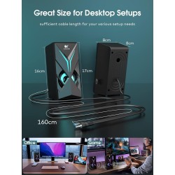 OR O R O W OROW Haut Parleur PC,10W RGB Enceinte PC, 2.0 Gaming Haut-parleurs d'Ordinateur avec LED Lumière, pour Smartphone/Tab