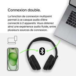 Belkin soundform adapt casque bleutooth sans fil avec micro, connexion multipoint, autonomie 65h, enc, bleutooth ou câble, casqu