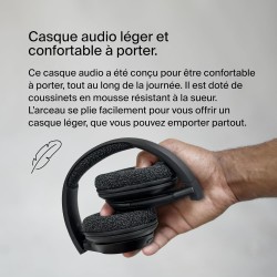 Belkin soundform adapt casque bleutooth sans fil avec micro, connexion multipoint, autonomie 65h, enc, bleutooth ou câble, casqu