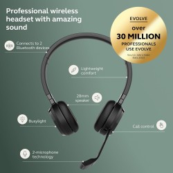 Jabra evolve 65 te casque stéréo bleutooth sans fil (3e édition 2025), micro antibruit, connexion double appareil, batterie 16h,