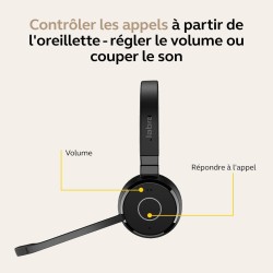 Jabra evolve 65 te casque stéréo bleutooth sans fil (3e édition 2025), micro antibruit, connexion double appareil, batterie 16h,