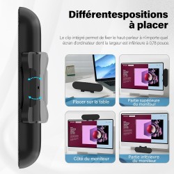 Haut Parleurs PC, Haut Parleur Ordinateur, Mini Barre de Son PC USB, Enceinte PC avec Design à Clipser pour Moniteur Portable, T