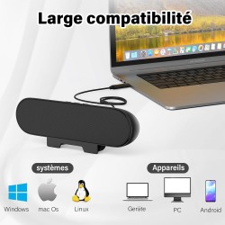 Haut Parleurs PC, Haut Parleur Ordinateur, Mini Barre de Son PC USB, Enceinte PC avec Design à Clipser pour Moniteur Portable, T