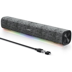 Soulion r100 enceinte pc, bleutooth barre de son pc avec synchronisation/affichage audio-lumière, pour pc, tablette, smartphone,