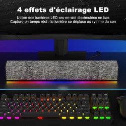 Soulion r100 enceinte pc, bleutooth barre de son pc avec synchronisation/affichage audio-lumière, pour pc, tablette, smartphone,