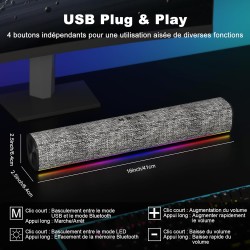 Soulion r100 enceinte pc, bleutooth barre de son pc avec synchronisation/affichage audio-lumière, pour pc, tablette, smartphone,