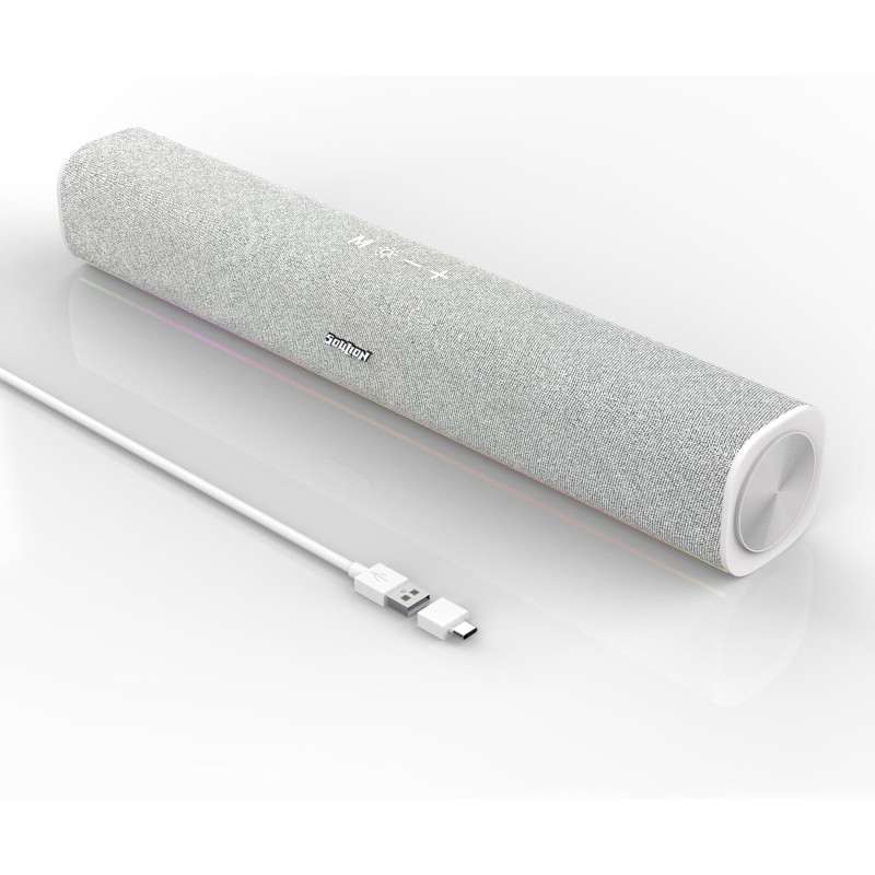 Soulion r100 enceinte pc, bleutooth barre de son pc avec synchronisation/affichage audio-lumière, pour pc, tablette, smartphone,