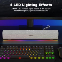 Soulion r100 enceinte pc, bleutooth barre de son pc avec synchronisation/affichage audio-lumière, pour pc, tablette, smartphone,