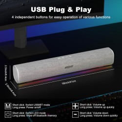 Soulion r100 enceinte pc, bleutooth barre de son pc avec synchronisation/affichage audio-lumière, pour pc, tablette, smartphone,