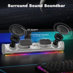 Soulion r100 enceinte pc, bleutooth barre de son pc avec synchronisation/affichage audio-lumière, pour pc, tablette, smartphone,