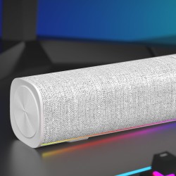 Soulion r100 enceinte pc, bleutooth barre de son pc avec synchronisation/affichage audio-lumière, pour pc, tablette, smartphone,