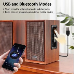 Haut-parleurs pc 2.0 en bois 40w – enceintes usb bleutooth avec dsp hi-fi, enceintes pc portables basses puissantes, son stéréo 