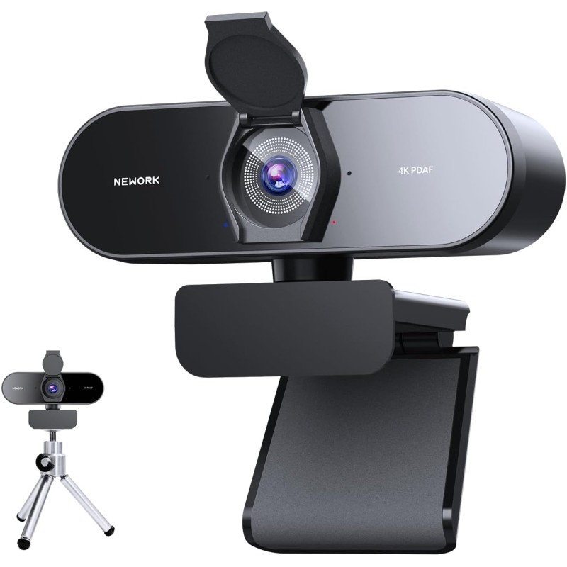 Webcam 4K, Webcam UHD 1080p @ 60 fps, autofocus PDAF + CDAF, Cache de confidentialité et trépied, Plug & Play, Correction Automa