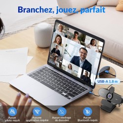 Webcam 4K, Webcam UHD 1080p @ 60 fps, autofocus PDAF + CDAF, Cache de confidentialité et trépied, Plug & Play, Correction Automa