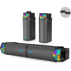 Smalody haut-parleur pc, détachable 2 en 1, haut-parleurs stéréo bleutooth, conception led rvb dynamique et cool, compatible ave