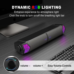Smalody haut-parleur pc, détachable 2 en 1, haut-parleurs stéréo bleutooth, conception led rvb dynamique et cool, compatible ave