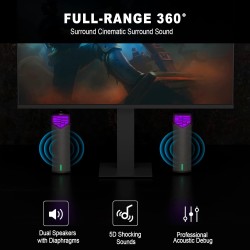 Smalody haut-parleur pc, détachable 2 en 1, haut-parleurs stéréo bleutooth, conception led rvb dynamique et cool, compatible ave