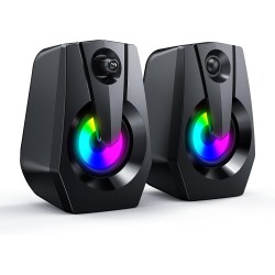 Smalody Haut-parleurs d'ordinateur, Haut-parleurs PC filaires alimentés par USB, multimédia stéréo, lumières RGB de Jeu, De Jeu 