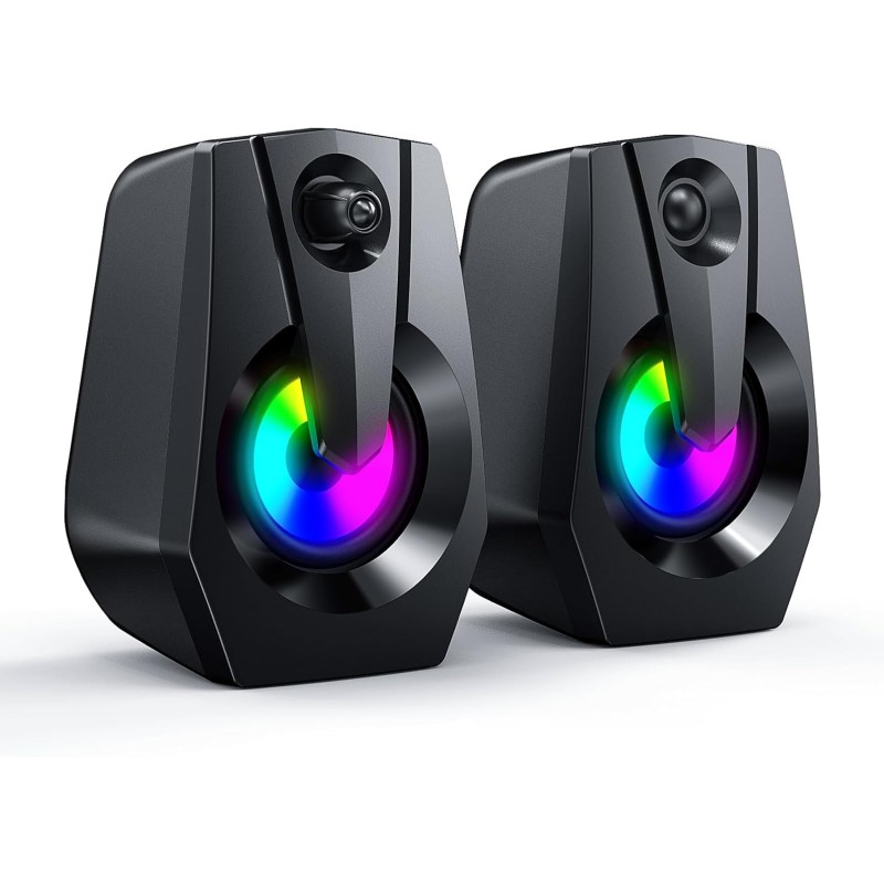 Smalody Haut-parleurs d'ordinateur, Haut-parleurs PC filaires alimentés par USB, multimédia stéréo, lumières RGB de Jeu, De Jeu 