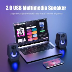 Smalody Haut-parleurs d'ordinateur, Haut-parleurs PC filaires alimentés par USB, multimédia stéréo, lumières RGB de Jeu, De Jeu 
