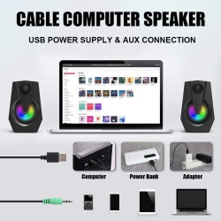 Smalody Haut-parleurs d'ordinateur, Haut-parleurs PC filaires alimentés par USB, multimédia stéréo, lumières RGB de Jeu, De Jeu 