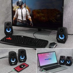 Smalody Haut-parleurs d'ordinateur, Haut-parleurs PC filaires alimentés par USB, multimédia stéréo, lumières RGB de Jeu, De Jeu 