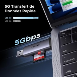 Uvert lecteur de carte sd tf usb c et usb 3.0 2 en 1 adaptateur de microsd en aluminium 5gbps card reader compatible avec macboo