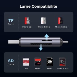 Uvert lecteur de carte sd tf usb c et usb 3.0 2 en 1 adaptateur de microsd en aluminium 5gbps card reader compatible avec macboo