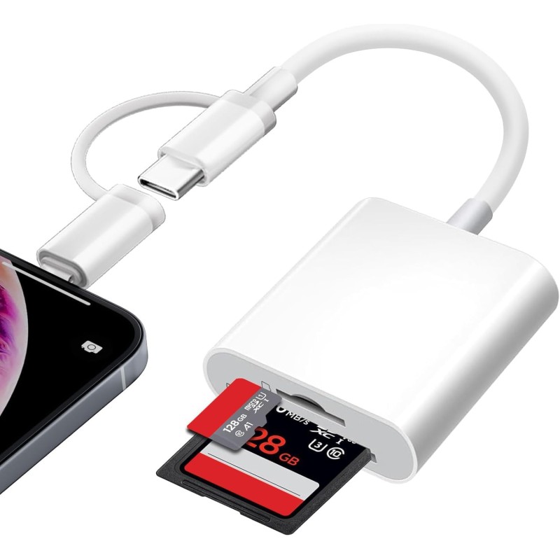 Lecteur de Carte SD pour iPhone, [Apple MFi Certified] Lightning USB C Adaptateur Carte SD pour Micro SD/SD, Lecteurs Carte Mémo