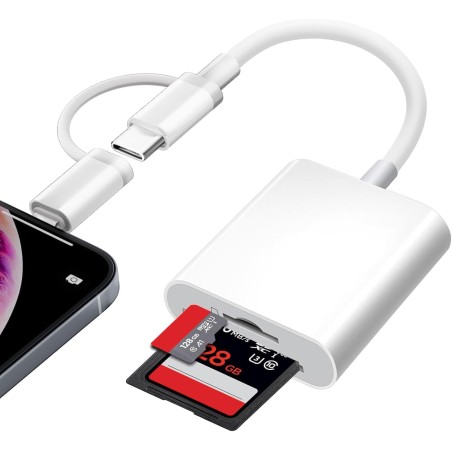 Lecteur de Carte SD pour iPhone, [Apple MFi Certified] Lightning USB C Adaptateur Carte SD pour Micro SD/SD, Lecteurs Carte Mémo