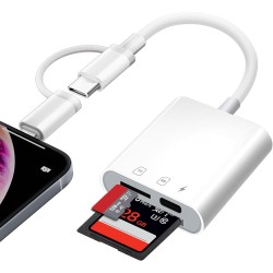 Adaptateur lecteur de carte SD pour iPhone, USBC SD Card Reader Lightning to Memory Card Camera Reader Adaptateur carte microSD 